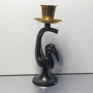 Mid Century Metal Crane Candleholder Sculptural Room Accent Decor